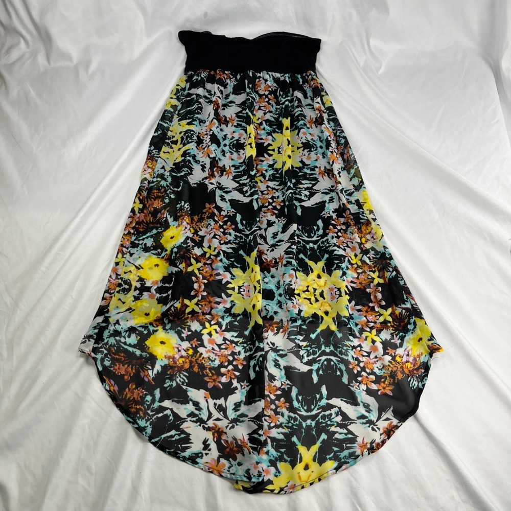 Fire Los Angeles Strapless High Low Floral Kaleidoscope Maxi Dress